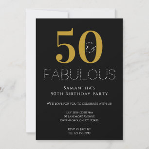 50th Birthday Modern Black Gold Party Invitation