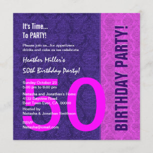50th Birthday Modern Colour Pattern and Silver Invitation