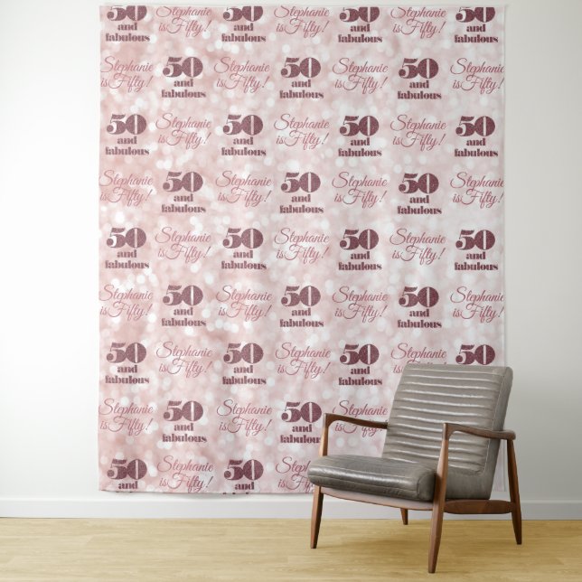 50th Birthday Modern Elegant Party Rose Gold Tapestry (In Situ)