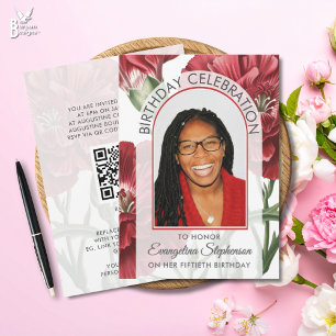 50th Birthday Modern Floral Photo Invitation