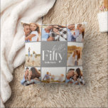 50th birthday modern grey photo collage simple cushion<br><div class="desc">Hello fifty 50th birthday modern grey multi photo collage pillow home decor gift . Modern script text design. Part of a collection.</div>