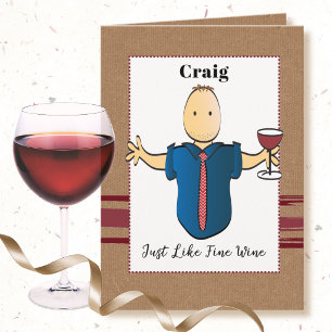 50th Birthday Modern Male Cartoon Wine Toast Card