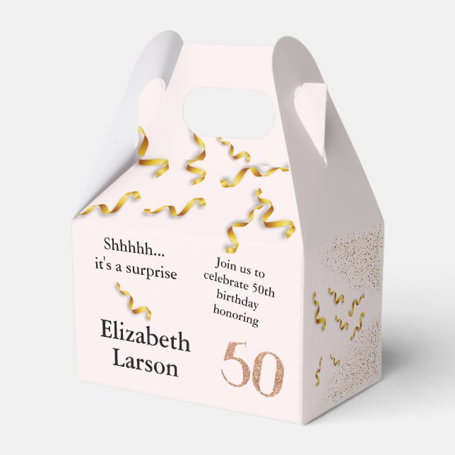 50th Birthday Modern Minimalist Faux Gold Glitter Favour Box (Front Side)