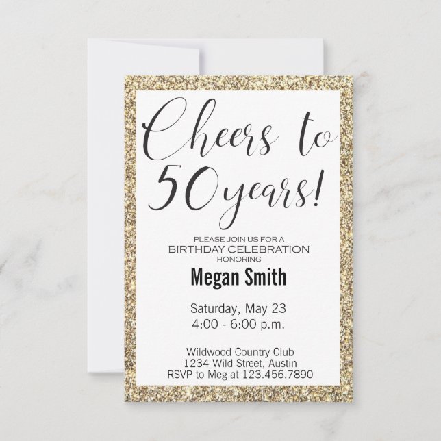 50th Birthday Modern Minimalist Glitter Party  Invitation (Front)
