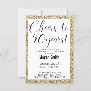 50th Birthday Modern Minimalist Glitter Party  Invitation