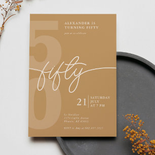 50th Birthday Modern Minimalist Monochromatic Gold Invitation