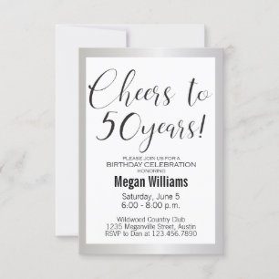 50th Birthday Modern Minimalist Silver Party Invitation