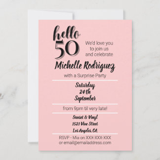 50th Birthday Modern Pink and Black Party Invitation