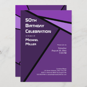 50th Birthday Modern Purple Geometric Shapes Invitation
