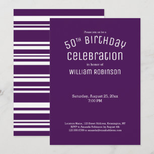 50th Birthday Modern Purple Stripes Invitation
