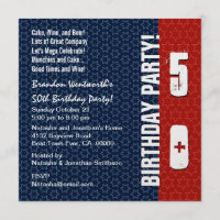 50th Birthday Modern Red White Blue Stars Metallic