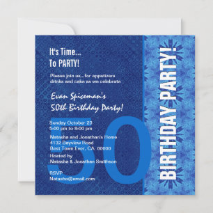 50th Birthday Modern Royal Blue V10 Invitation