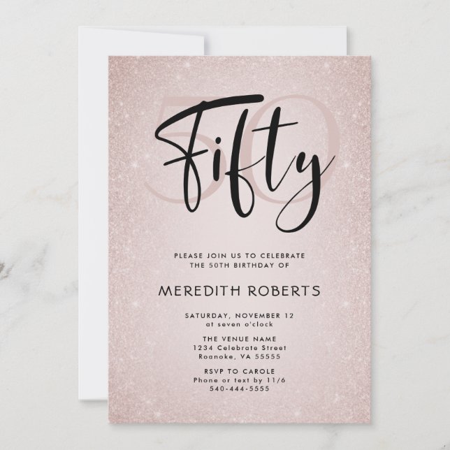  50th Birthday Modern Script Rose Gold Party Invitation (Front)