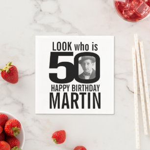 50th birthday mono look 50 custom photo and name napkin