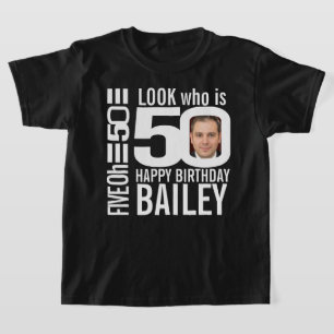 50th birthday mono look 50 custom photo name kids  T-Shirt