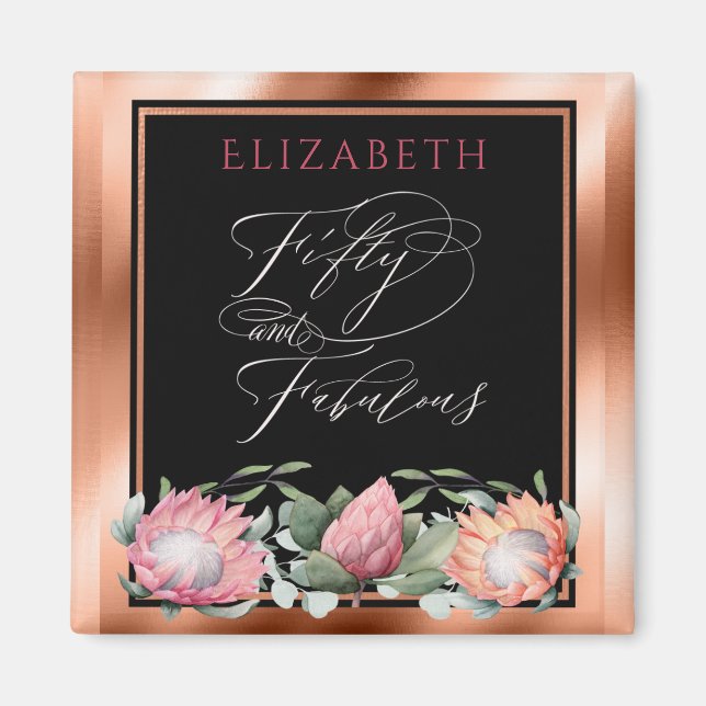 50th Birthday Monogram Watercolor Floral Magnet (Front)