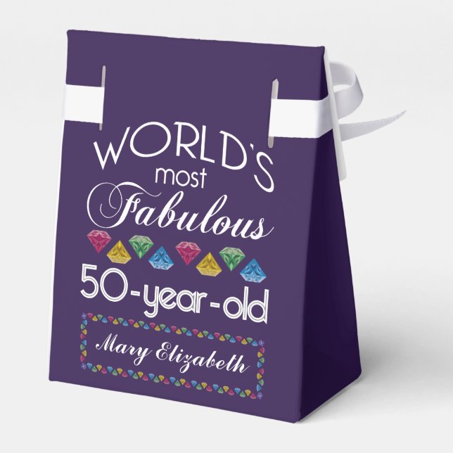 50th Birthday Most Fabulous Colourful Gems Purple Favour Box (Back Side)