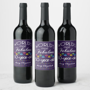 50th Birthday Most Fabulous Colourful Gems Purple Wine Label