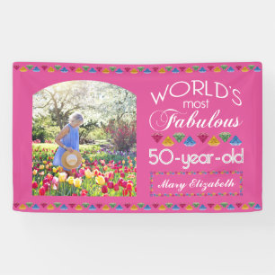 50th Birthday Most Fabulous Gems Pink Your Photo Banner