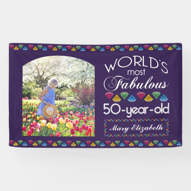 50th Birthday Most Fabulous Gems Purple Your Photo Banner (Horizontal)