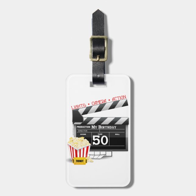50th Birthday Movie Theme Luggage Tag (Front Vertical)
