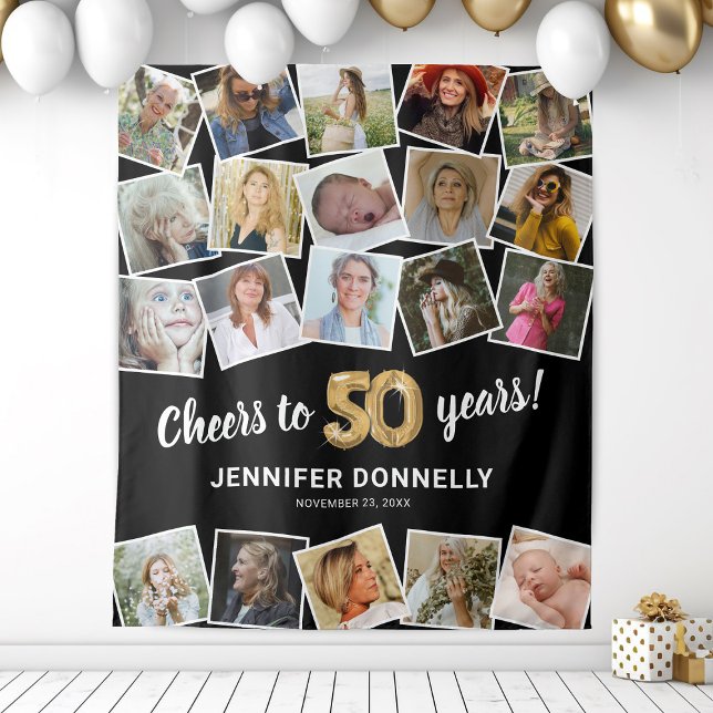 50th Birthday Multi Photo Backdrop Tapestry (Creator Uploaded)