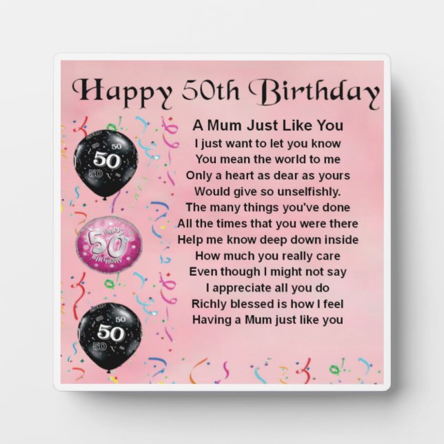 50th Birthday Mum Poem Plaque (Front)