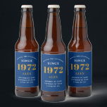 50th Birthday Name 1972 Blue Gold Elegant Chic Beer Bottle Label<br><div class="desc">A personalised elegant beer label that is easy to customise for that special occasion.</div>