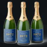 50th Birthday Name 1972 Blue Gold Elegant Chic Sparkling Wine Label<br><div class="desc">A personalised elegant sparkling wine label that is easy to customise for that special occasion.</div>