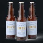 50th Birthday Name 1972 Blue Grey Elegant Chic Beer Bottle Label<br><div class="desc">A personalised elegant beer label that is easy to customise for that special occasion.</div>