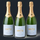 50th Birthday Name 1972 Blue Grey Elegant Chic Sparkling Wine Label<br><div class="desc">A personalised elegant sparkling wine label that is easy to customise for that special occasion.</div>