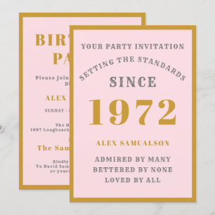 50th Birthday Name 1972 Elegant Chic Pink Gold Invitation