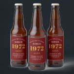 50th Birthday Name 1972 Red Gold Elegant Chic Beer Bottle Label<br><div class="desc">A personalised elegant beer label that is easy to customise for that special occasion.</div>
