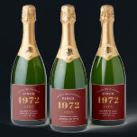 50th Birthday Name 1972 Red Gold Elegant Chic Sparkling Wine Label<br><div class="desc">A personalised elegant sparkling wine label that is easy to customise for that special occasion.</div>