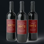 50th Birthday Name 1972 Red Gold Elegant Wine Label<br><div class="desc">A personalised elegant wine label that is easy to customise for that special occasion.</div>