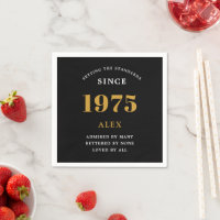 50th Birthday Name 1975 Black Gold Elegant Chic