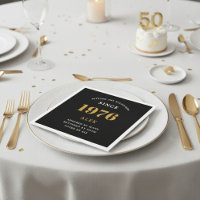 50th Birthday Name 1976 Black Gold Elegant Chic