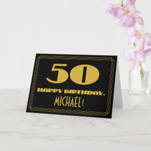 50th Birthday: Name + Art Deco Inspired Look "50" Card