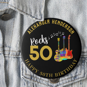 50th Birthday Name Guitars Music Rock 50 10 Cm Round Badge