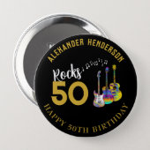 50th Birthday Name Guitars Music Rocks 50 10 Cm Round Badge (Front & Back)