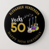 50th Birthday Name Guitars Music Rocks 50 10 Cm Round Badge (Front)