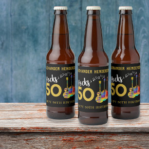 50th Birthday Name Guitars Music Rocks 50 Beer Bottle Label
