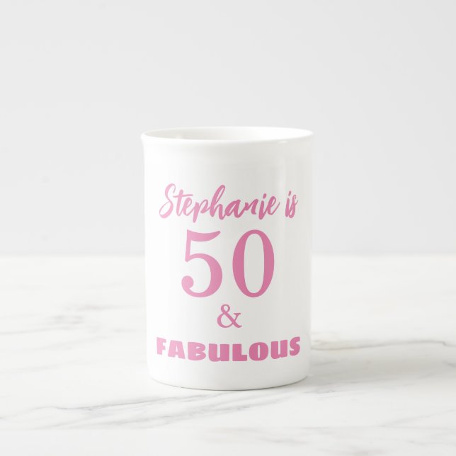 50th Birthday Name Monogram Gift Party Favour Bone China Mug (Front)