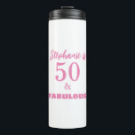 50th Birthday Name Monogram Gift Party Favour Thermal Tumbler<br><div class="desc">Designed with elegant & simple pink text templates for age and name,  this is perfect for the 50th birthday party celebrations or gifts or party favours! You can edit the text to change the name and age as you need!</div>