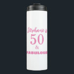 50th Birthday Name Monogram Gift Party Favour Thermal Tumbler<br><div class="desc">Designed with elegant & simple pink text templates for age and name,  this is perfect for the 50th birthday party celebrations or gifts or party favours! You can edit the text to change the name and age as you need!</div>