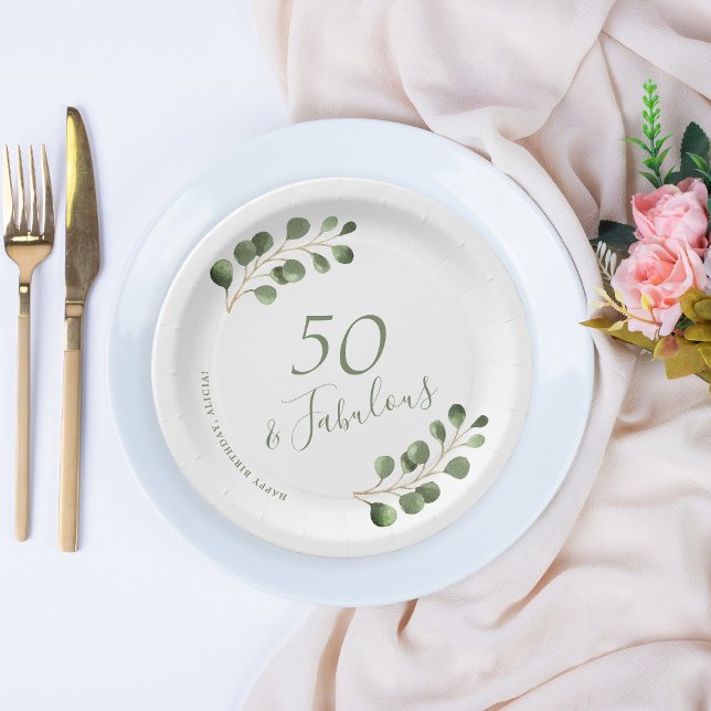50th birthday name personalised elegant  paper plate (Creator Uploaded)