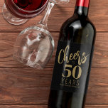 50th Birthday name personalized cheers gold black Wine Label<br><div class="desc">Modern gold typography script cheers to 50 years birthday party personalized black wine label.</div>