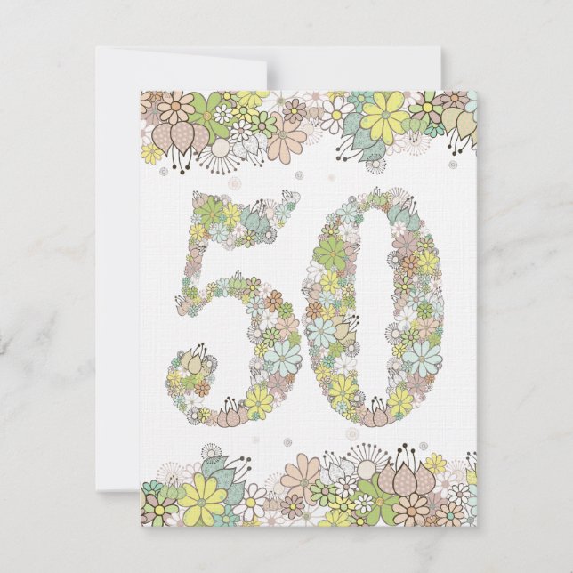 50th Birthday Natural Blooms Ladies Photo Invite (Front)