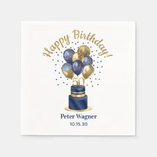 50th Birthday Navy Blue Balloon Cake Napkin