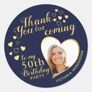 50th Birthday Navy Blue Favour Thank You for Comin Classic Round Sticker